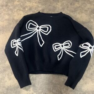 Luna Ivy Anthroplogie Sweater  Women's Size S Black Bow Pullover Crew